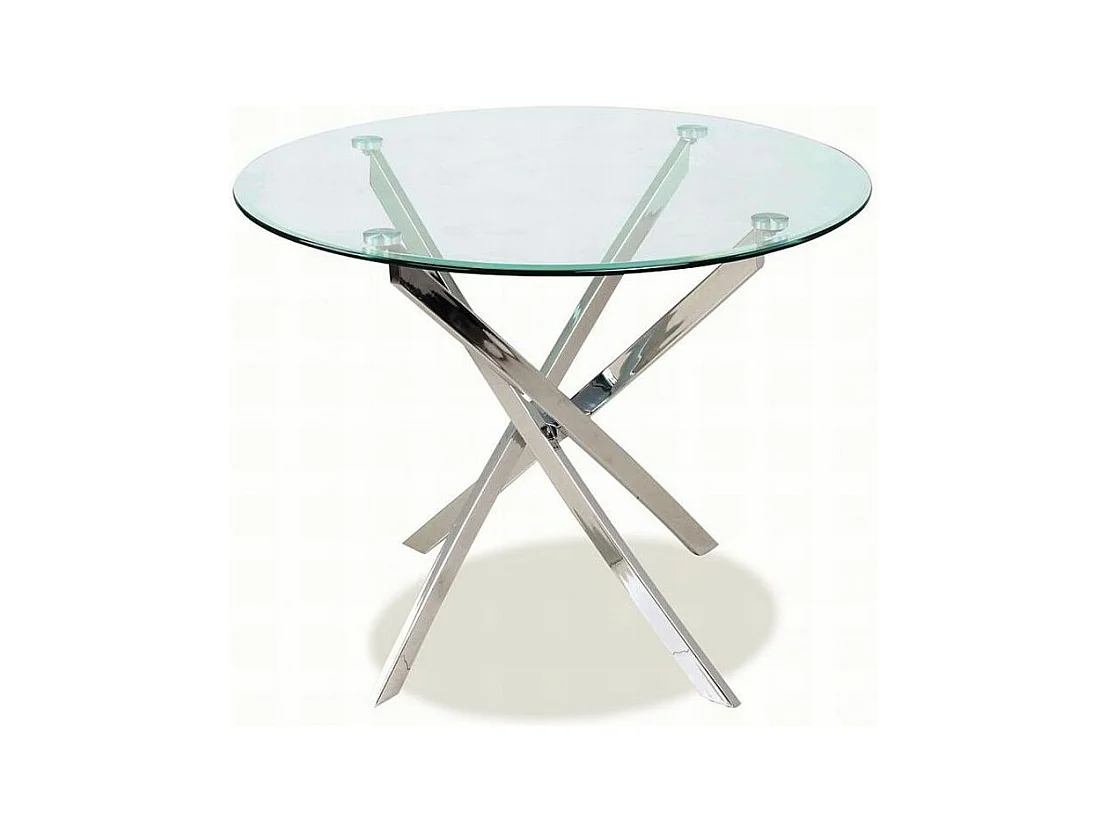 Table ronde design - Agis - D 90 x H 73 cm - Verre et métal chromé