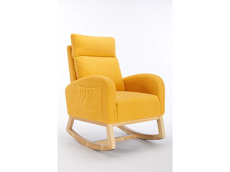 Chaise à bascule rembourrée en tissu Teddy moderne du milieu du siècle - jaune