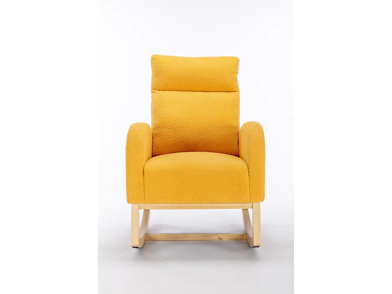 Chaise à bascule rembourrée en tissu Teddy moderne du milieu du siècle - jaune