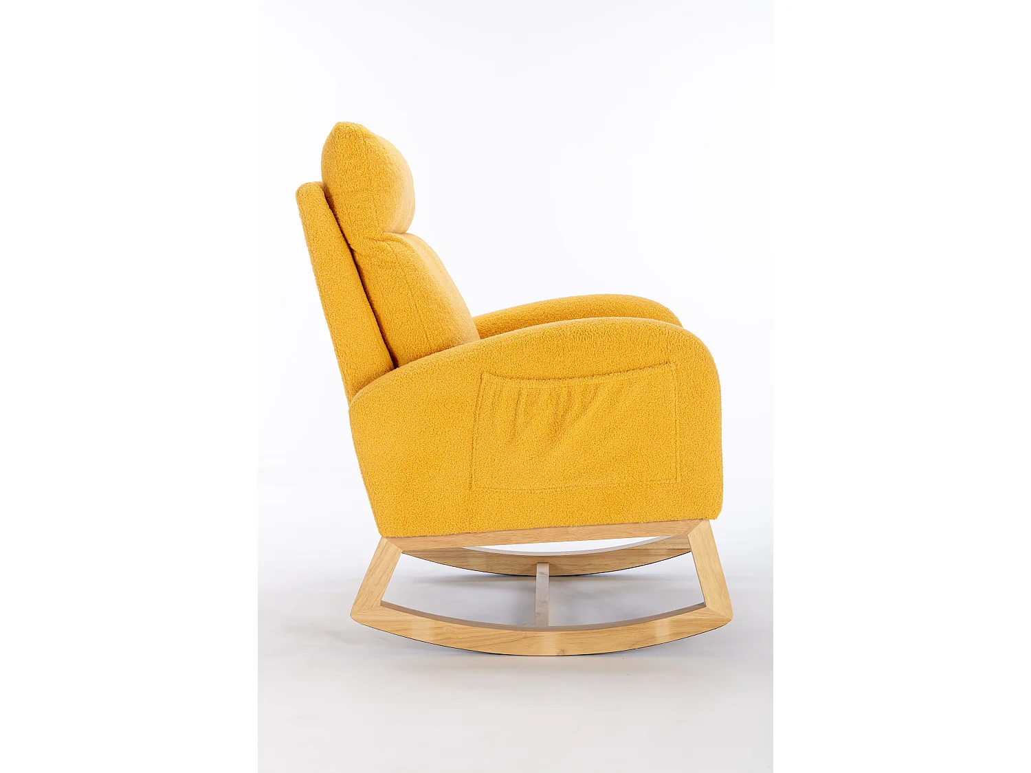 Chaise à bascule rembourrée en tissu Teddy moderne du milieu du siècle - jaune