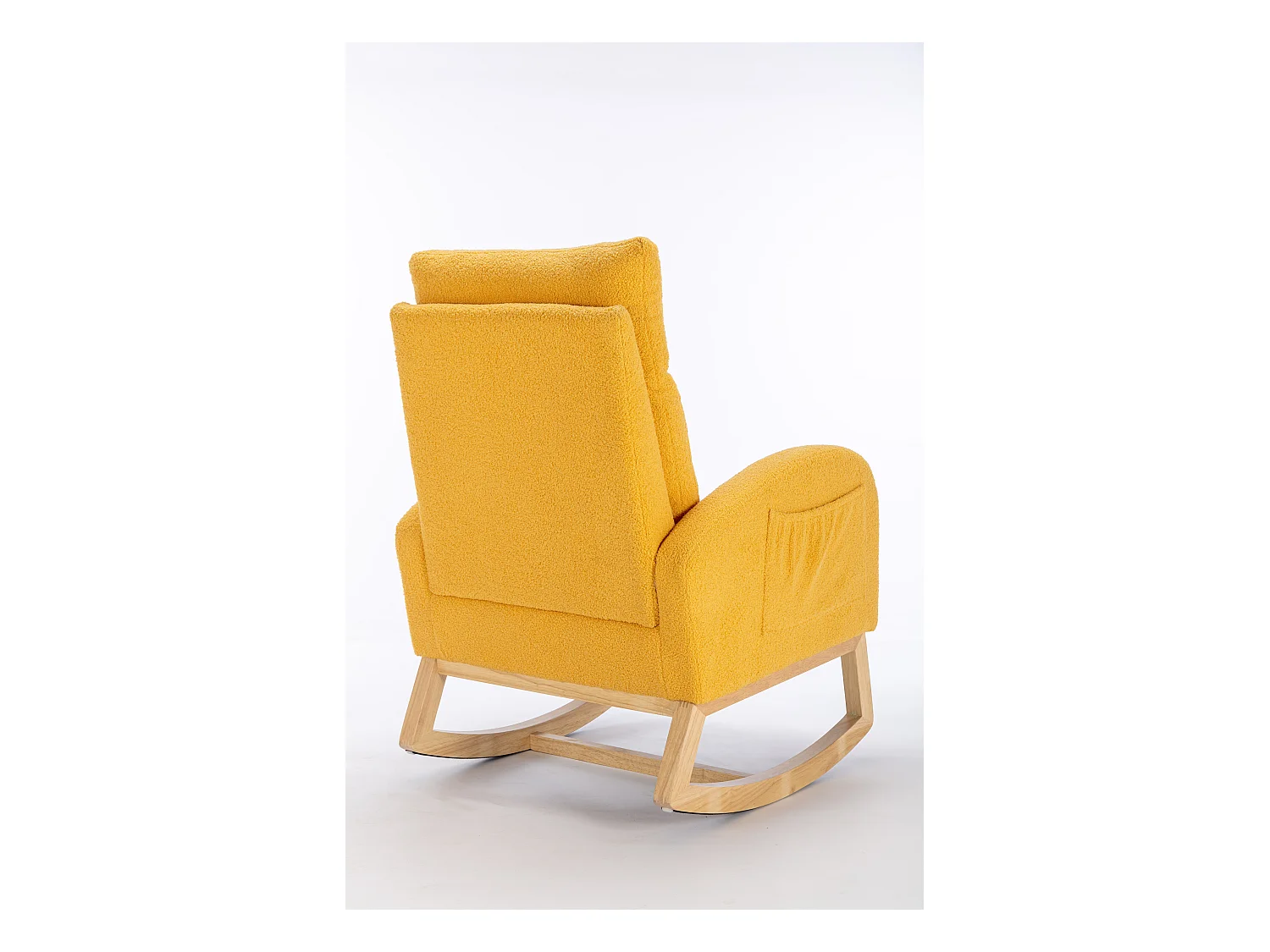 Chaise à bascule rembourrée en tissu Teddy moderne du milieu du siècle - jaune