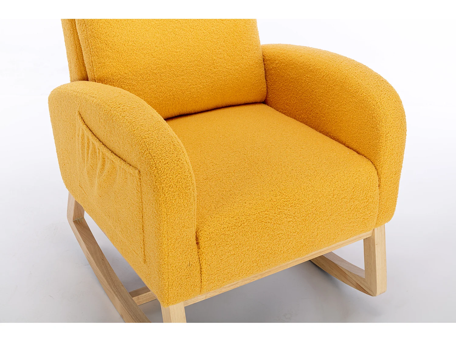 Chaise à bascule rembourrée en tissu Teddy moderne du milieu du siècle - jaune