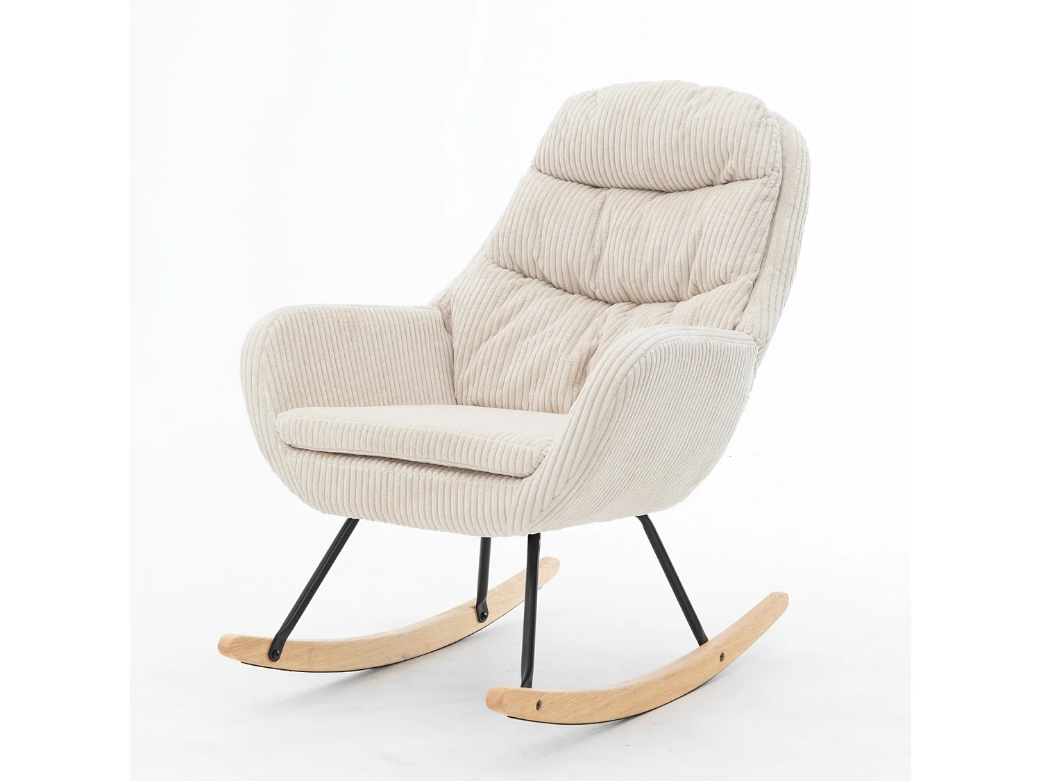 Rocking Chair, fauteuil à bascule en velours côtelé beige，structure en fer