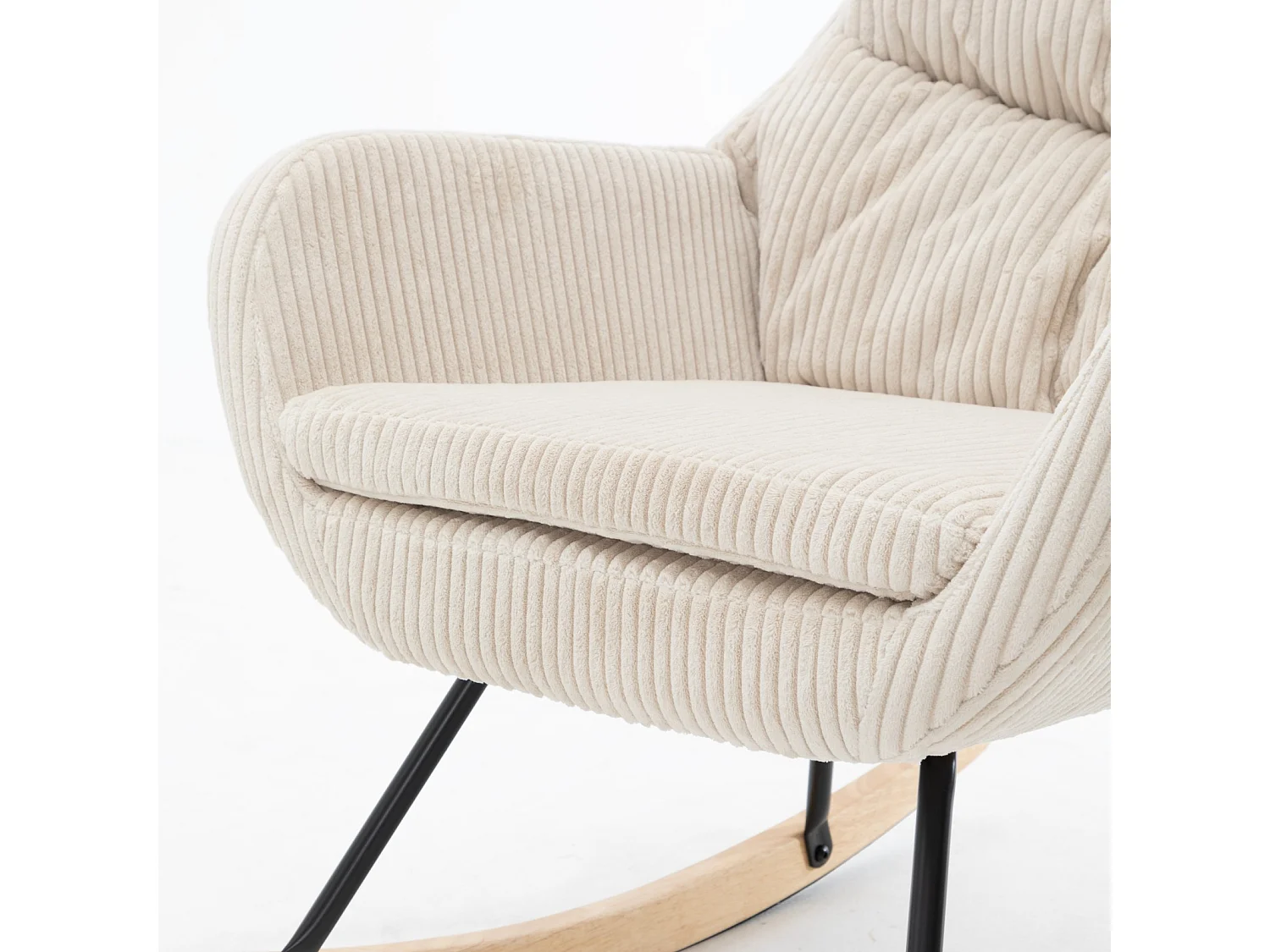 Rocking Chair, fauteuil à bascule en velours côtelé beige，structure en fer