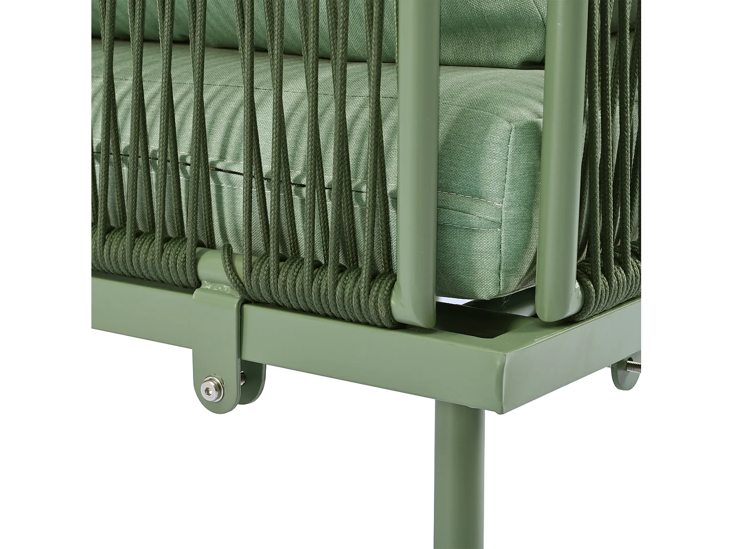 Ensemble de salon de jardin en fer avec coussin de siège et pieds réglables - en forme de L - vert