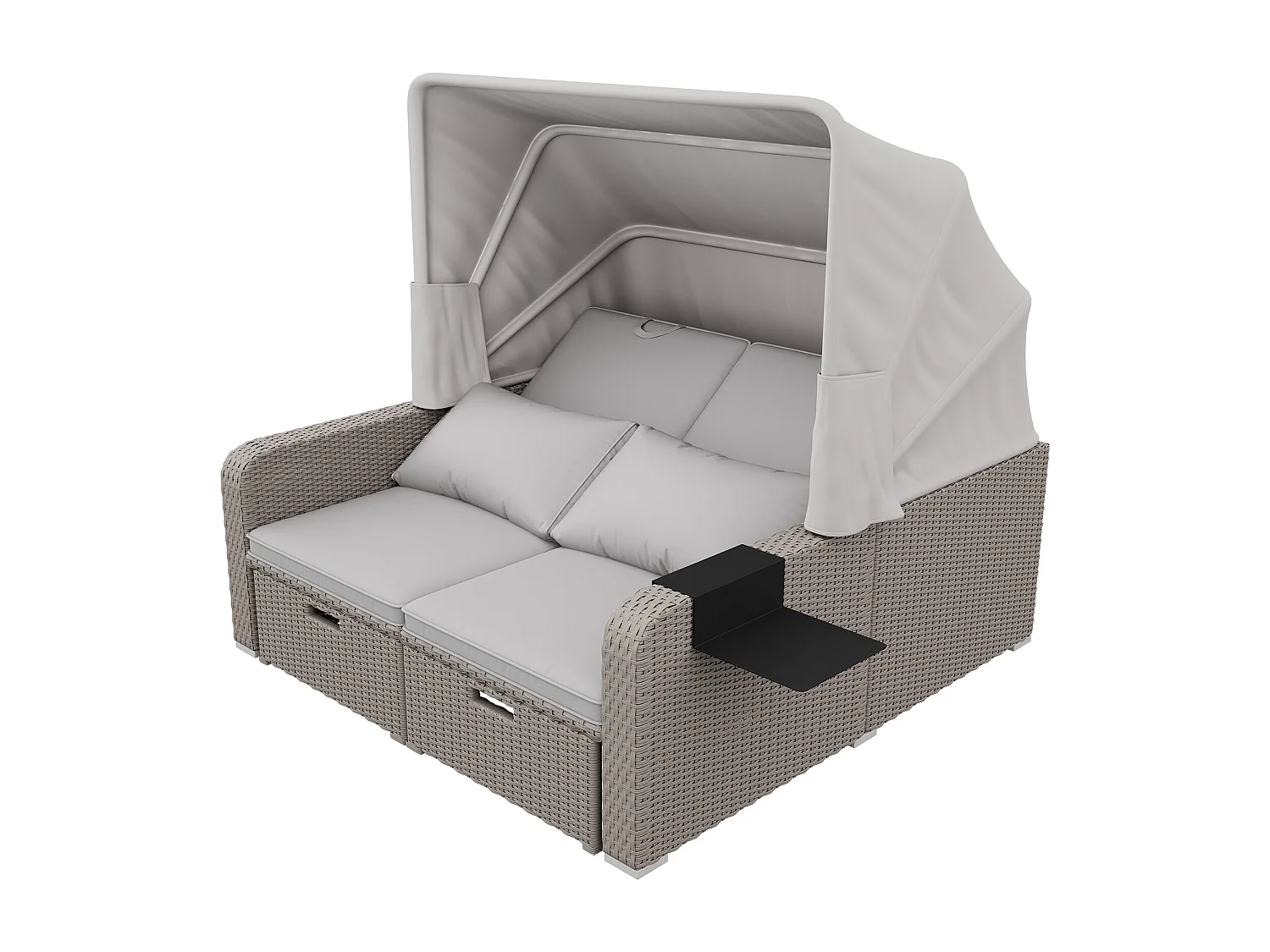 Canapé de jardin 2 places - Canapé lounge avec store amovible - assise rétractable - kaki