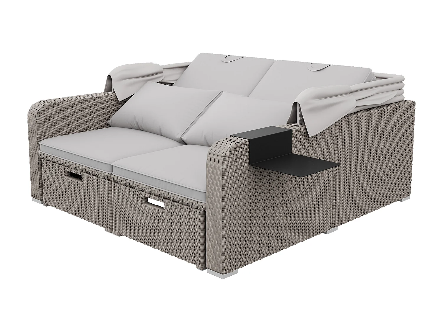 Canapé de jardin 2 places - Canapé lounge avec store amovible - assise rétractable - kaki