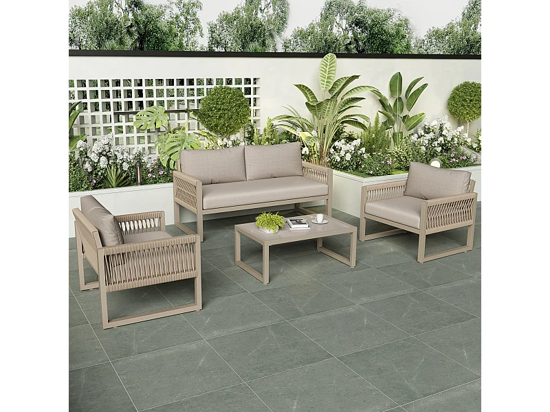 Ensemble de salon de jardin avec cadre en fer galvanisé - kaki