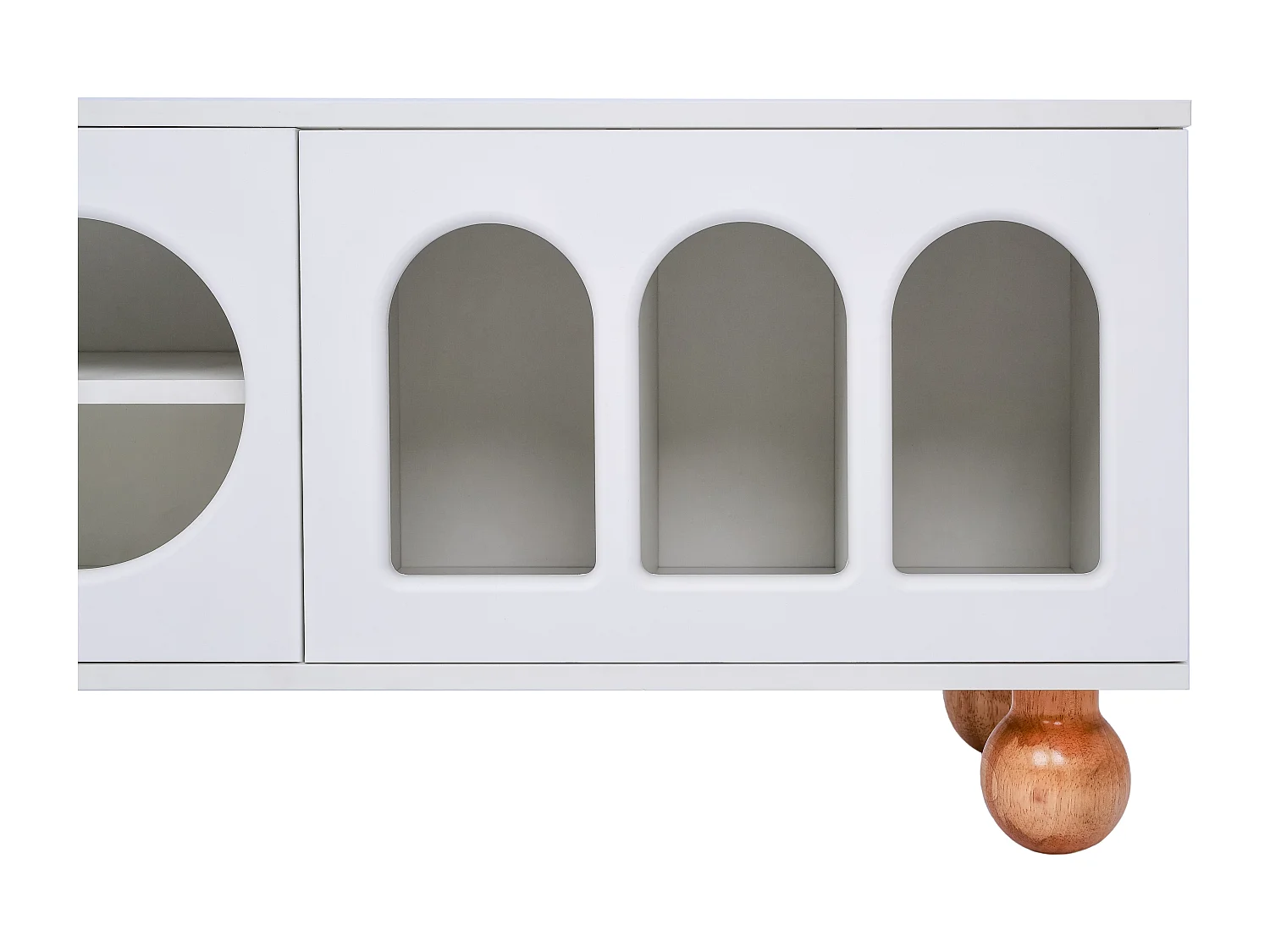 Meuble TV  170 cm - porte en rotin - porte coulissante en verre - pieds en bois massif