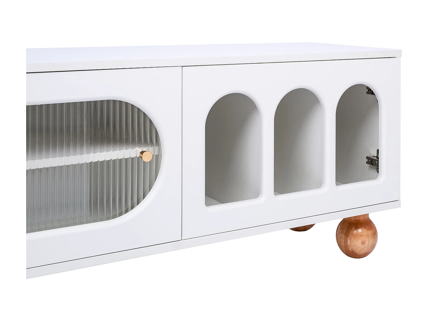 Meuble TV  170 cm - porte en rotin - porte coulissante en verre - pieds en bois massif