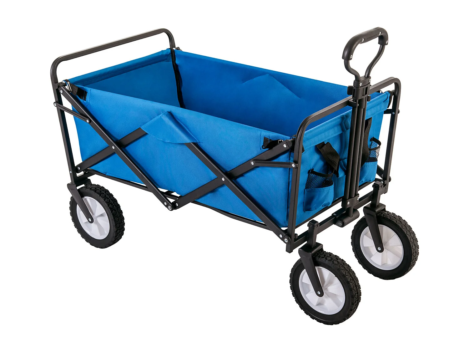 Chariot de jardin pliable - tout-terrain extérieur - avec poignées réglables - bleu