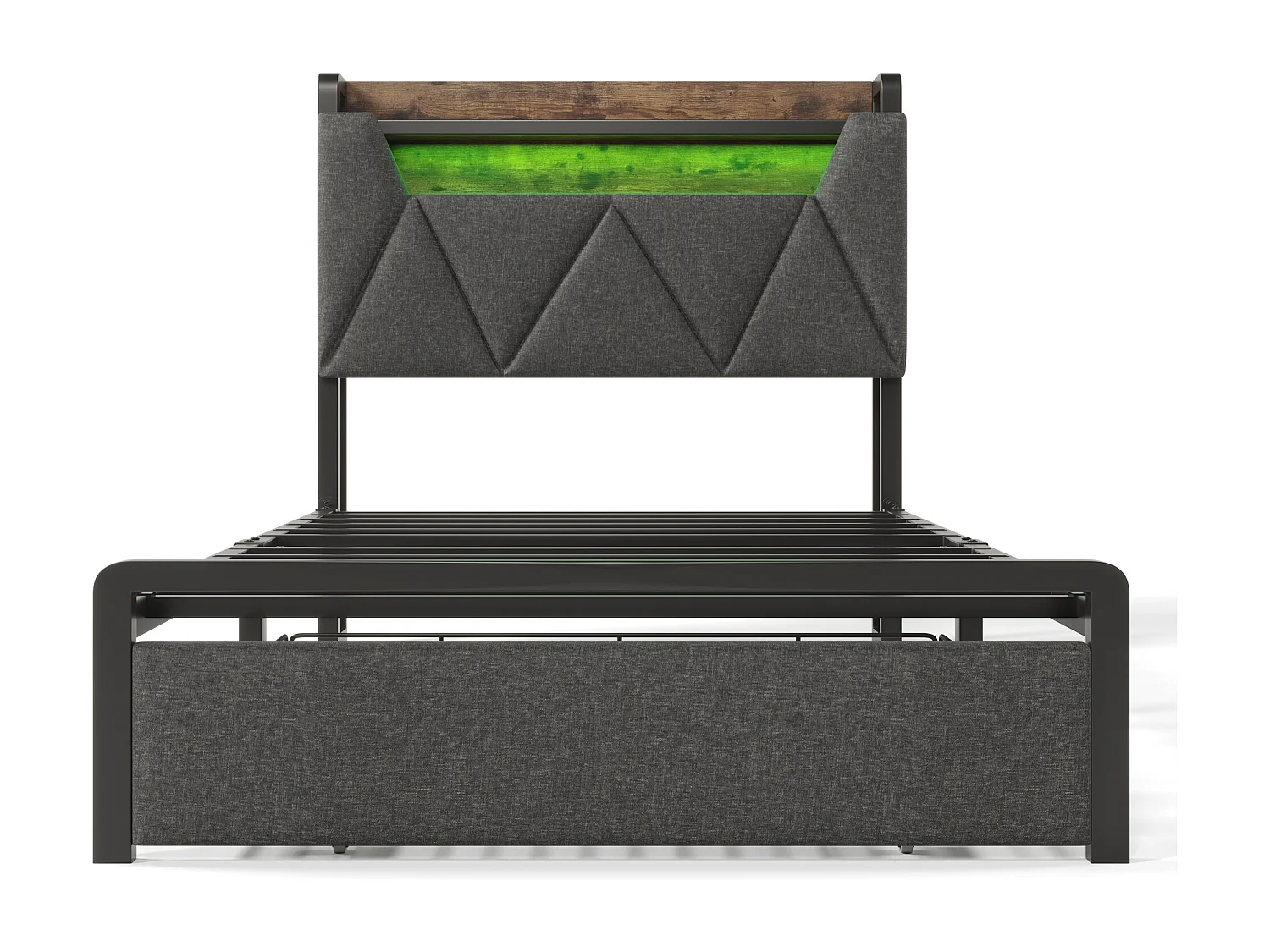 Lit simple 90x200 cm lit enfant avec chargement USB, LED - cadre de lit en métal - gris - matelas inclus