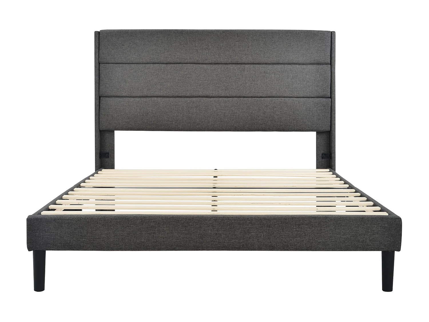 Lit adulte 140x200 cm, lit ado avec tête de lit capitonné - lin gris - sans matelas