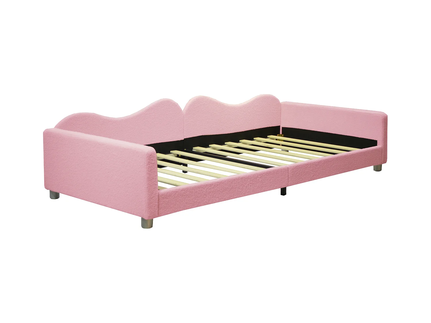 Lit simple 90x200 cm lit enbfant avec avec dossier et accoudoirs - tissu en velours rose - sans matelas