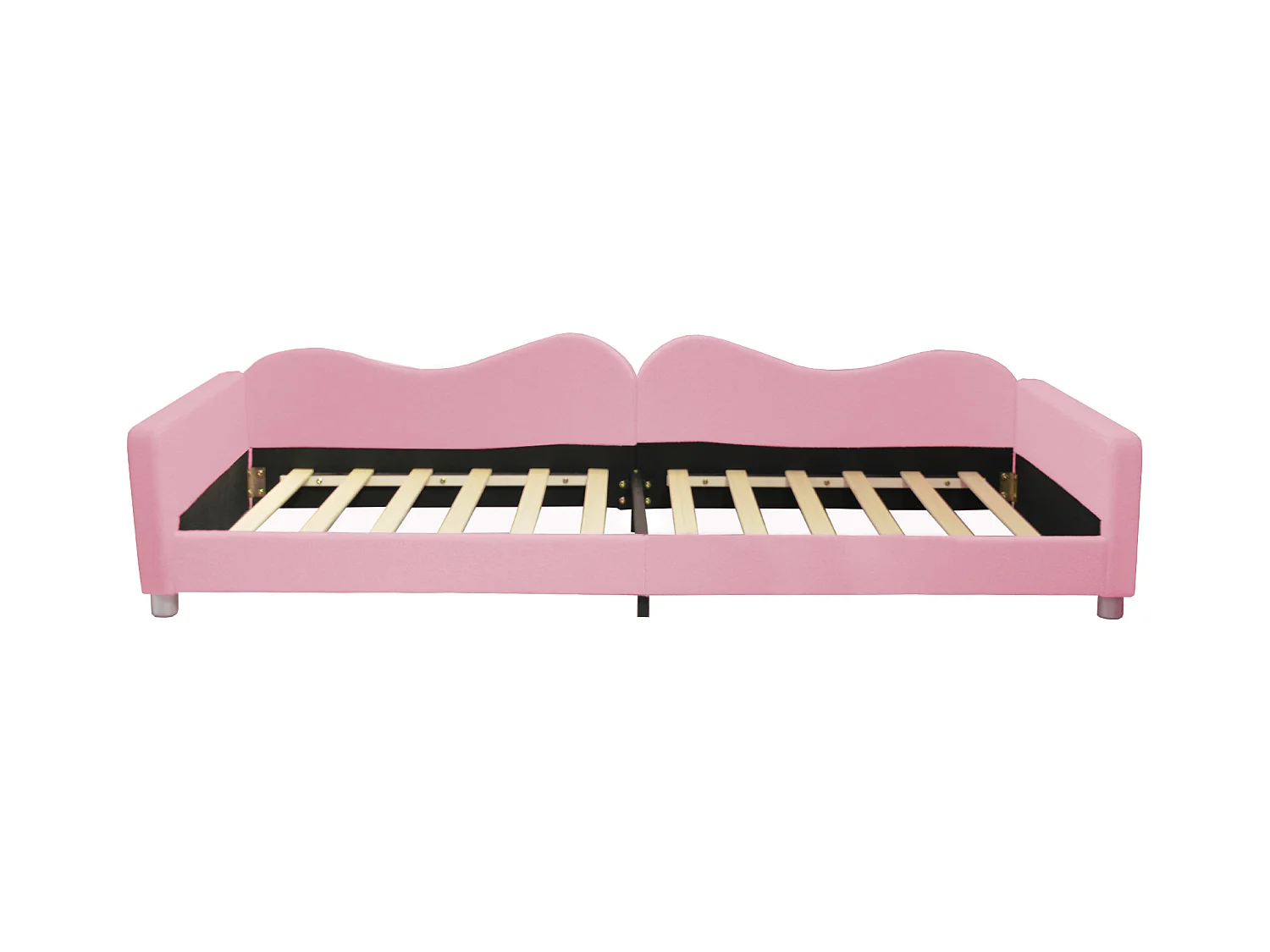 Lit simple 90x200 cm lit enbfant avec avec dossier et accoudoirs - tissu en velours rose - sans matelas