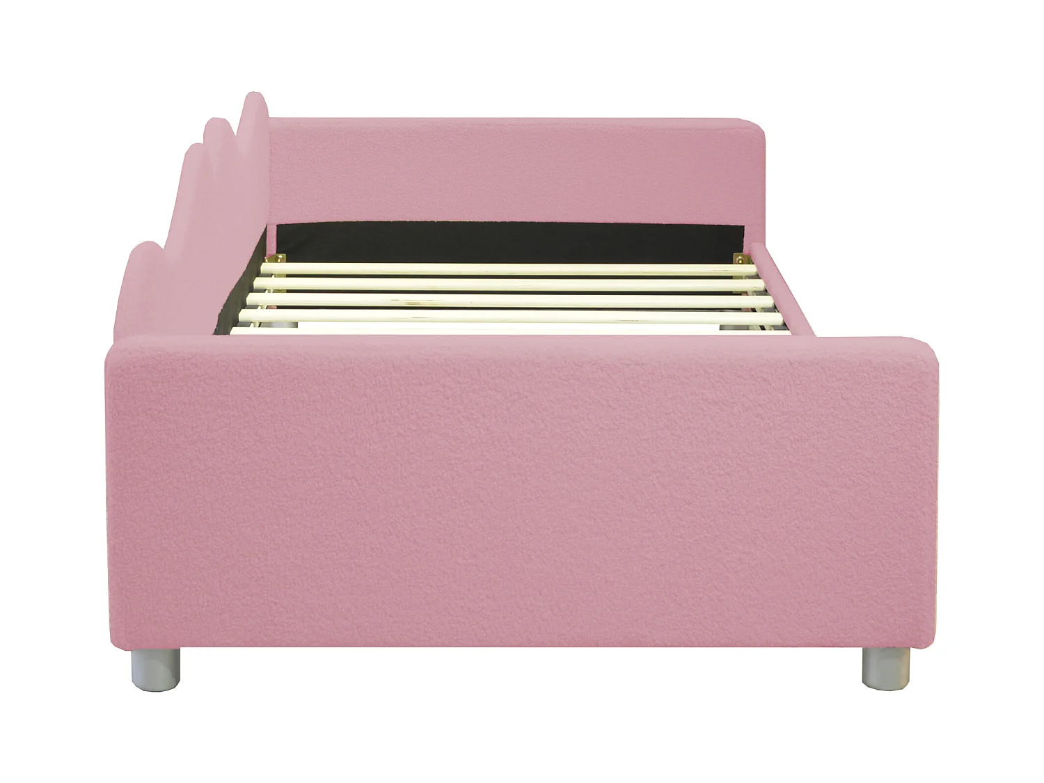Lit simple 90x200 cm lit enbfant avec avec dossier et accoudoirs - tissu en velours rose - sans matelas