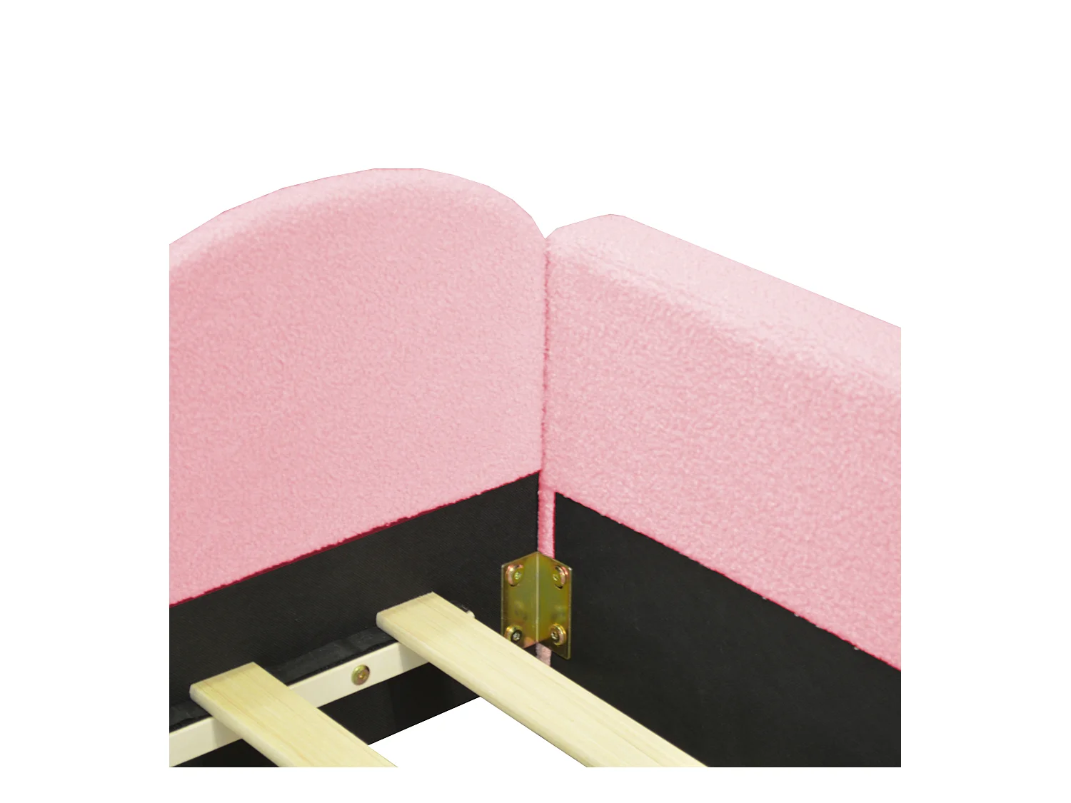 Lit simple 90x200 cm lit enbfant avec avec dossier et accoudoirs - tissu en velours rose - sans matelas