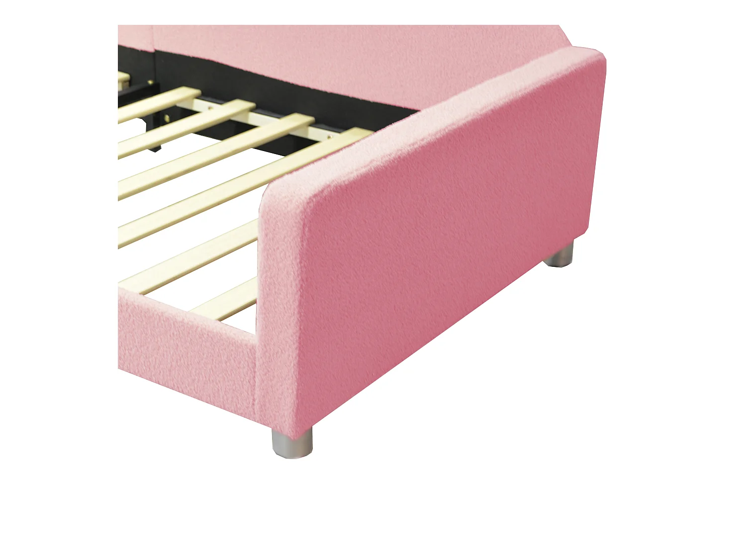 Lit simple 90x200 cm lit enbfant avec avec dossier et accoudoirs - tissu en velours rose - sans matelas