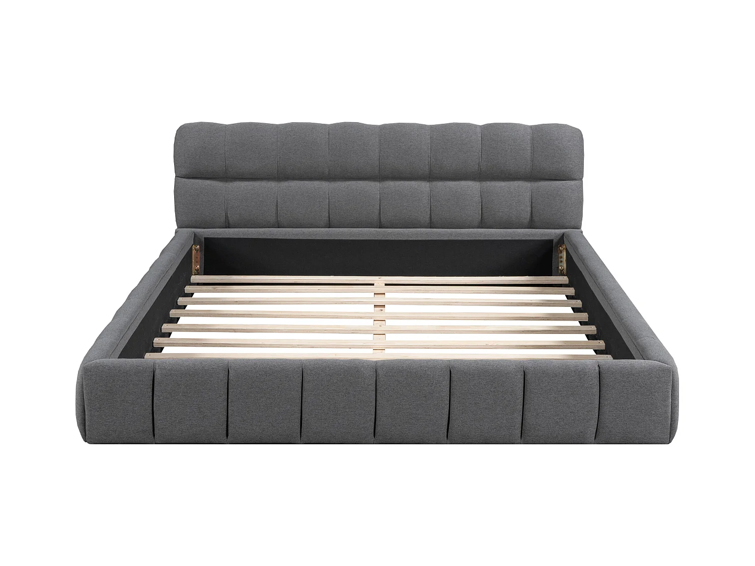 Bett 140x190 cm - Doppelbett mit weicher Rückenlehne und Lattenrost - Leinengrau - Ohne Matratze