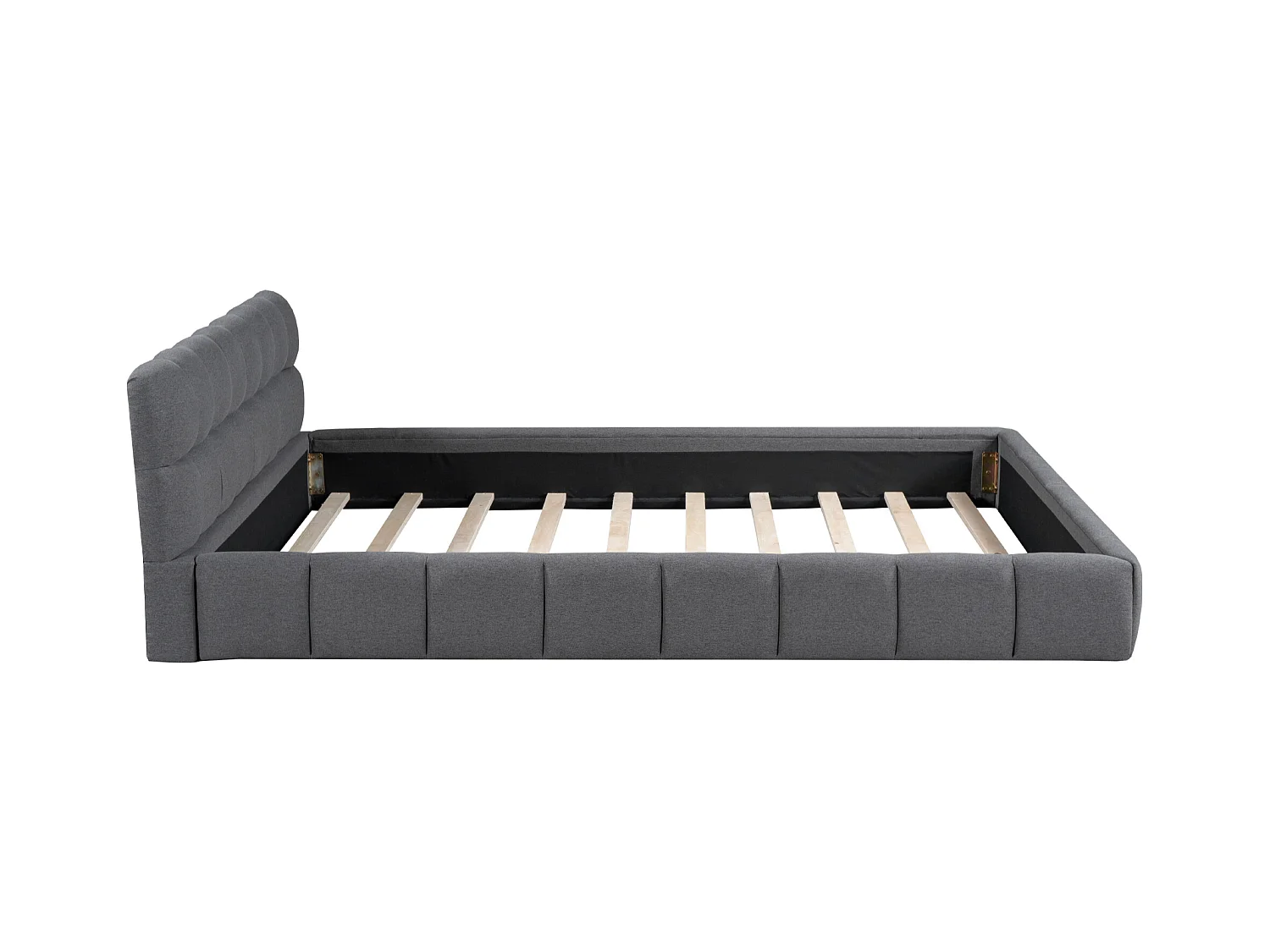 Bett 140x190 cm - Doppelbett mit weicher Rückenlehne und Lattenrost - Leinengrau - Ohne Matratze