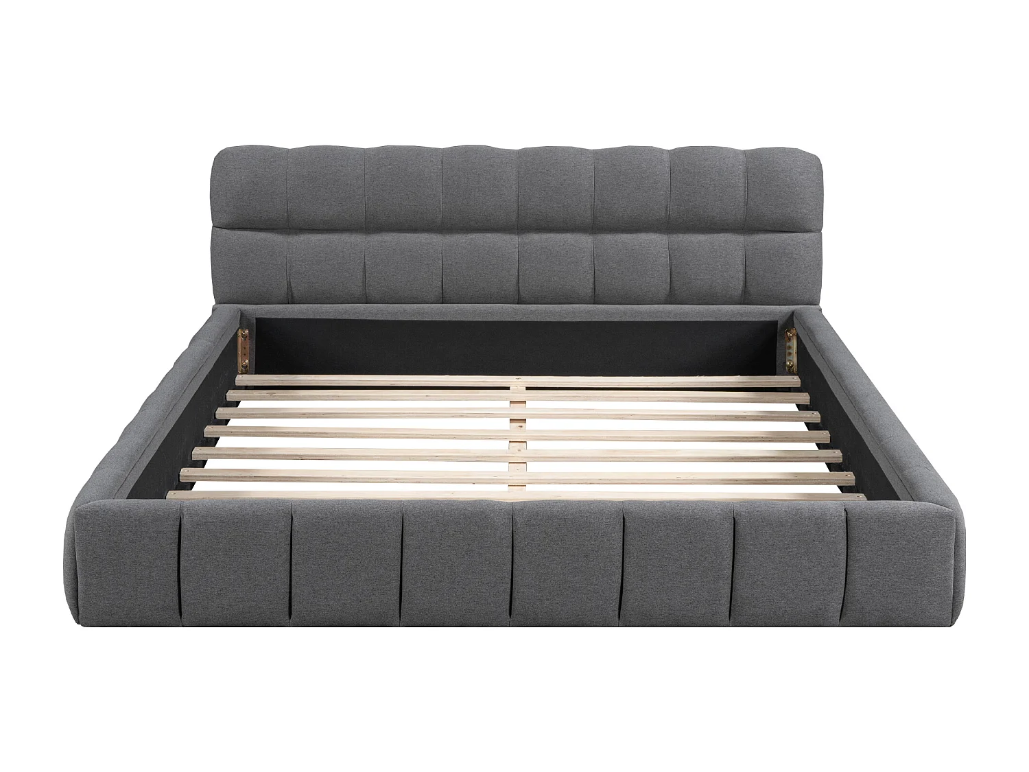 Bed 140x190 cm - Tweepersoonsbed met zachte rugleuning en lattenbodem - Linnengrijs - Zonder matras