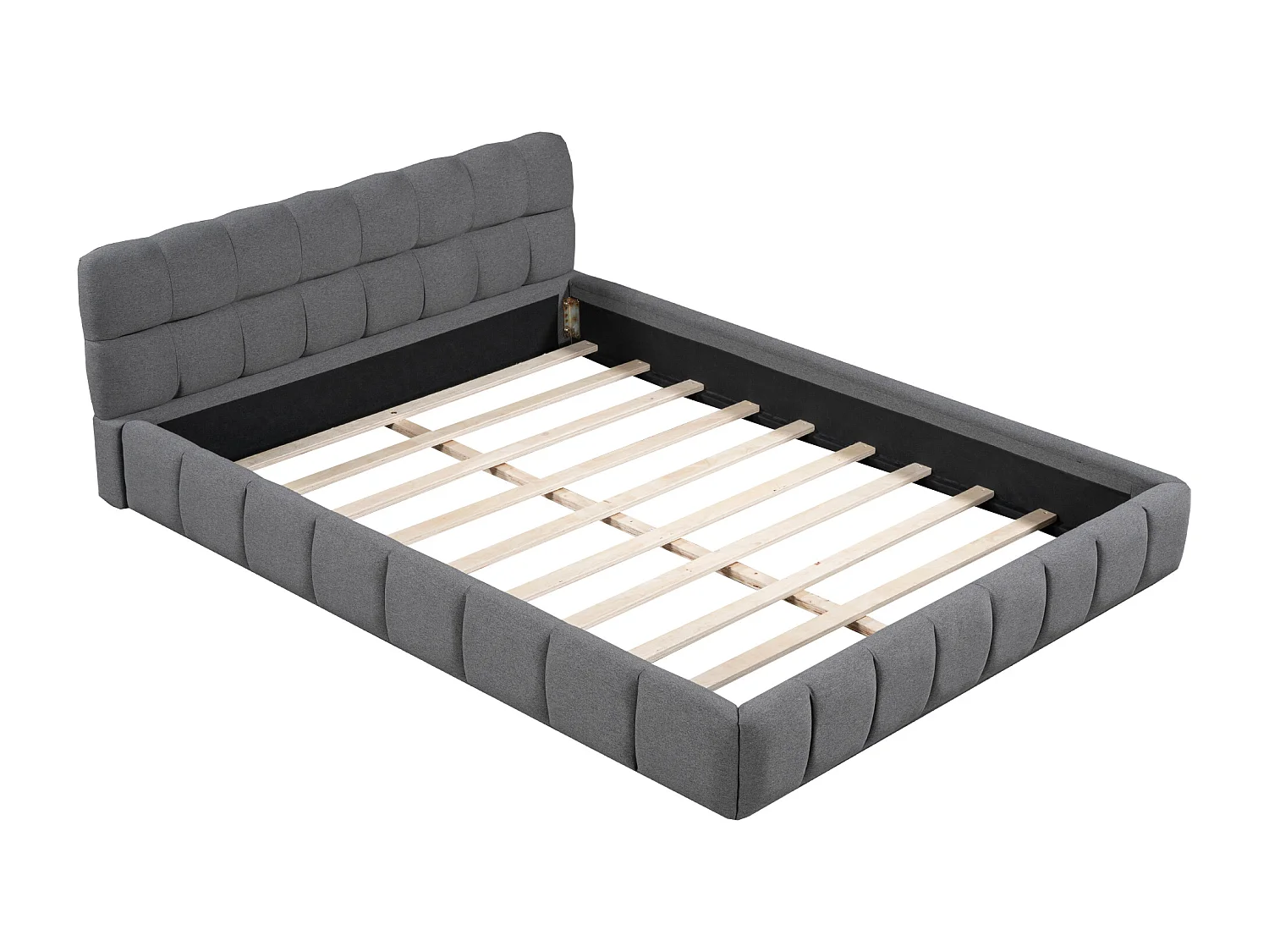 Bed 140x190 cm - Tweepersoonsbed met zachte rugleuning en lattenbodem - Linnengrijs - Zonder matras