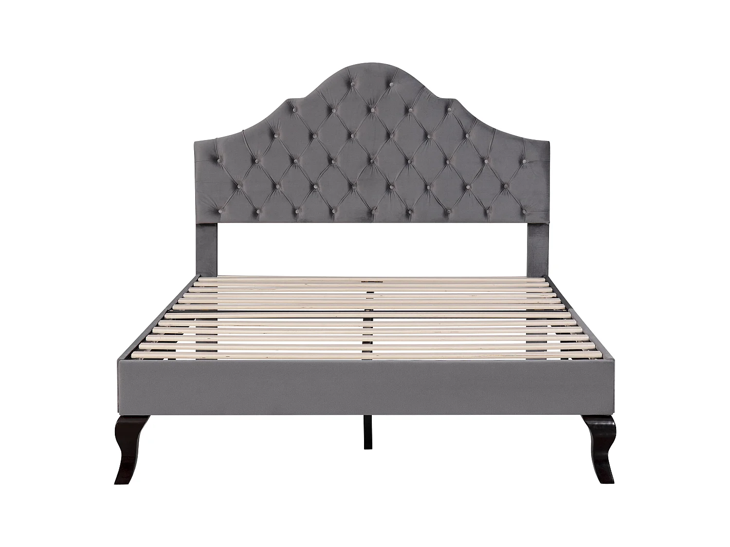 Bett 90 x 200 cm – grauer Samt – Kinderbett mit verstellbarem Kopfteil und Holzlattenrost – ohne Matratze