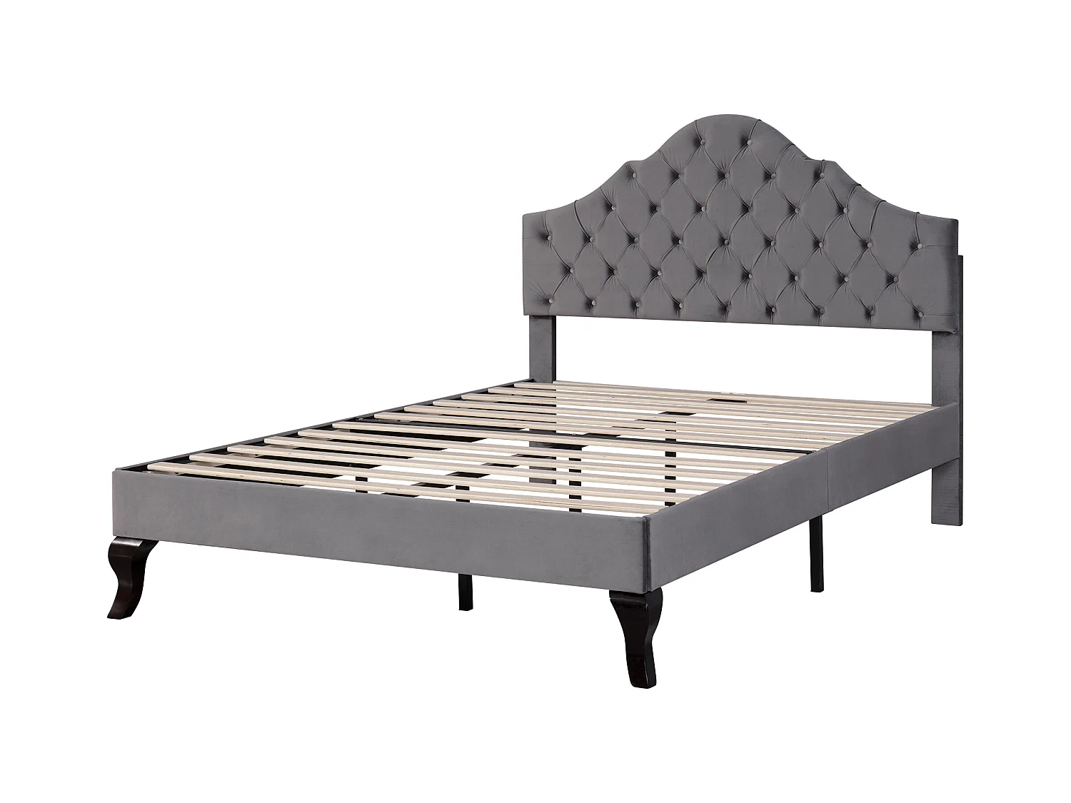 Bett 90 x 200 cm – grauer Samt – Kinderbett mit verstellbarem Kopfteil und Holzlattenrost – ohne Matratze