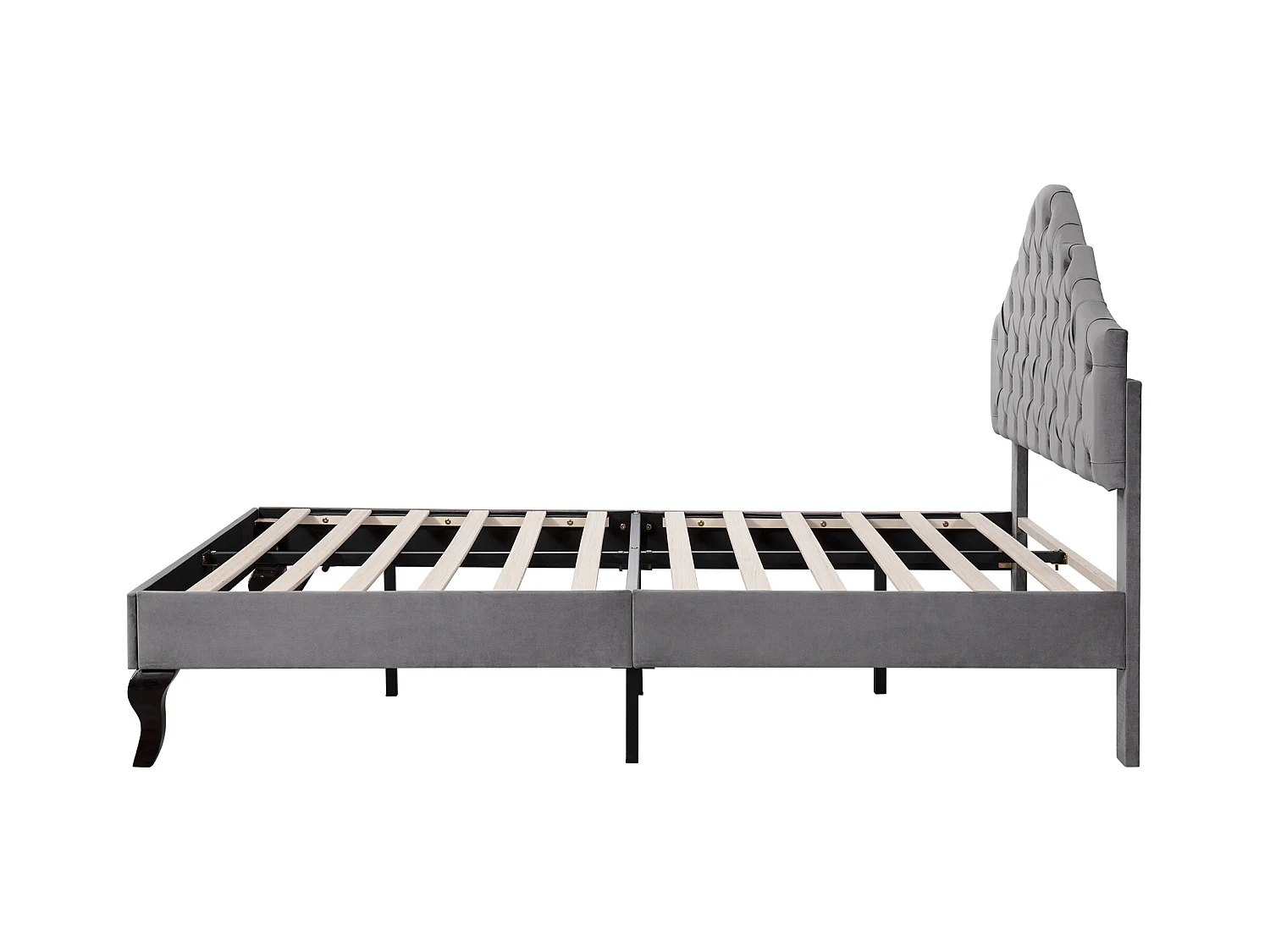 Bett 90 x 200 cm – grauer Samt – Kinderbett mit verstellbarem Kopfteil und Holzlattenrost – ohne Matratze