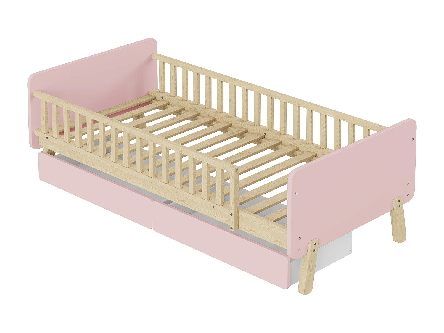 Letto per bambini 90x190 cm con 2 cassetti, letto singolo in legno massello - rosa