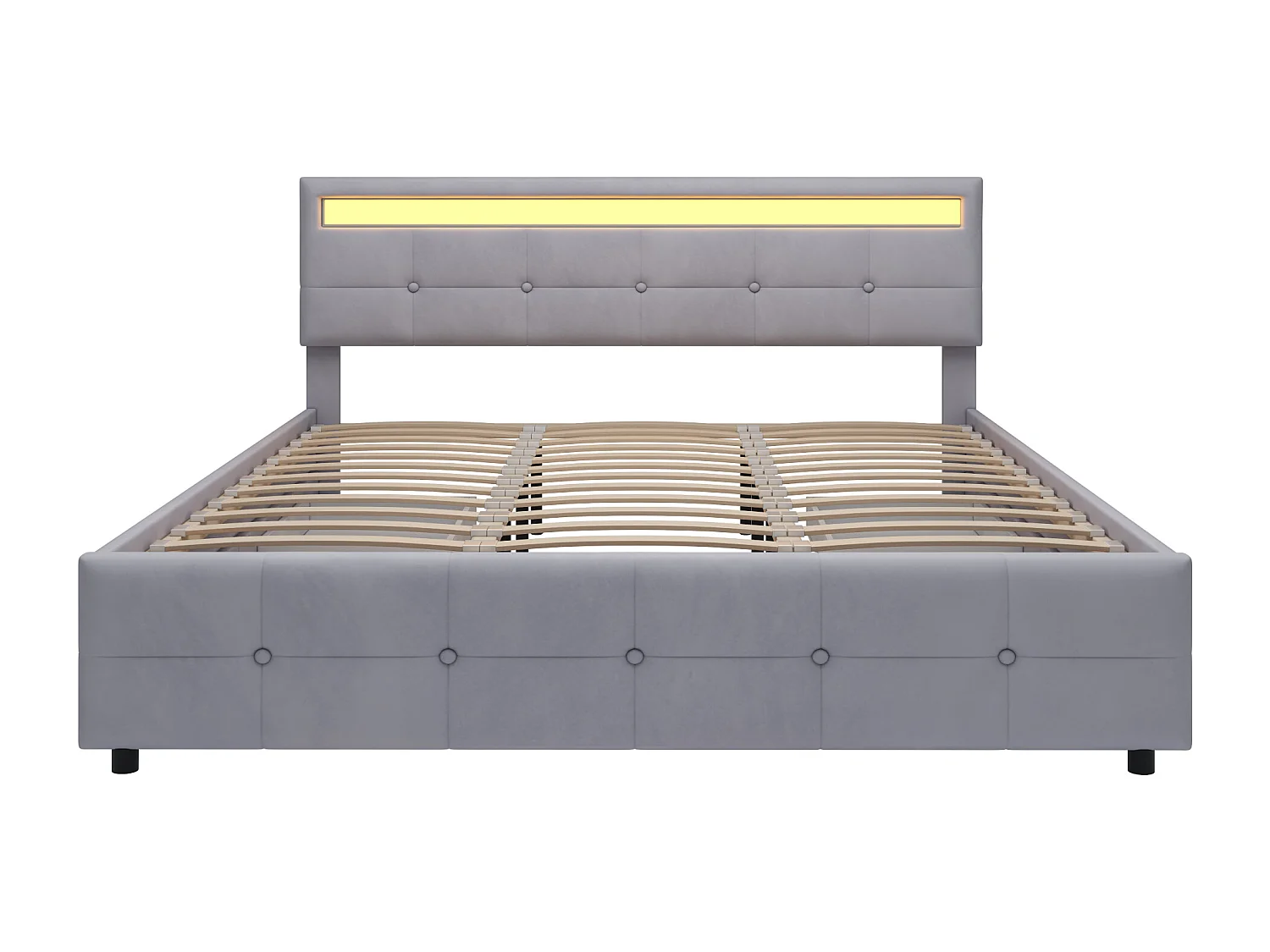 180 x 200 cm Bett – Grauer Samtstoff – Doppelbett mit 4 Schubladen und LED-Beleuchtung – ohne Matratze