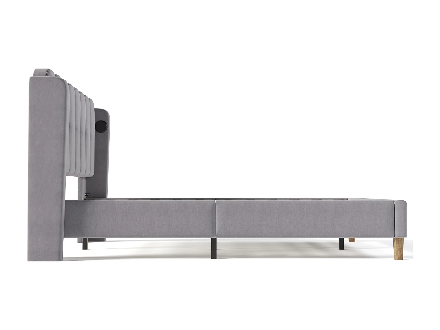 Lit rembourré 160x200 cm matériau en lin avec chargement USB - gris