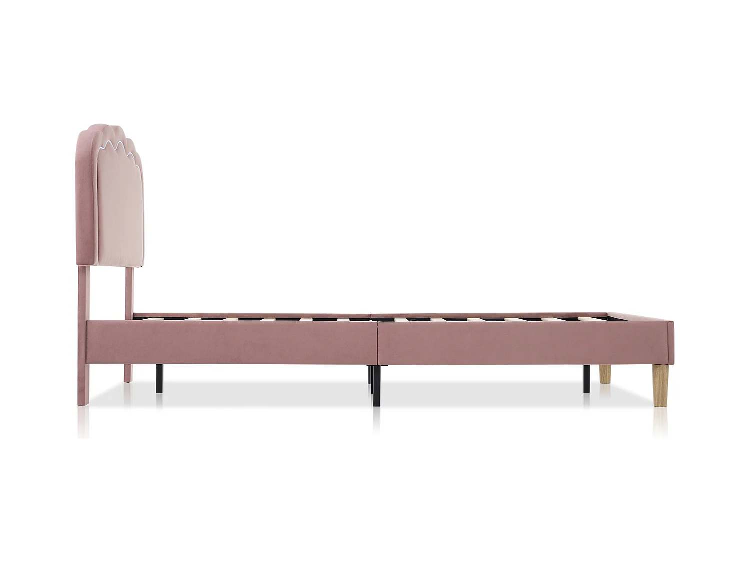Bett 90x190 cm - Kinderbett mit verstellbarem Kopfteil und Lattenrost - LED-Beleuchtung - Rosa Samt