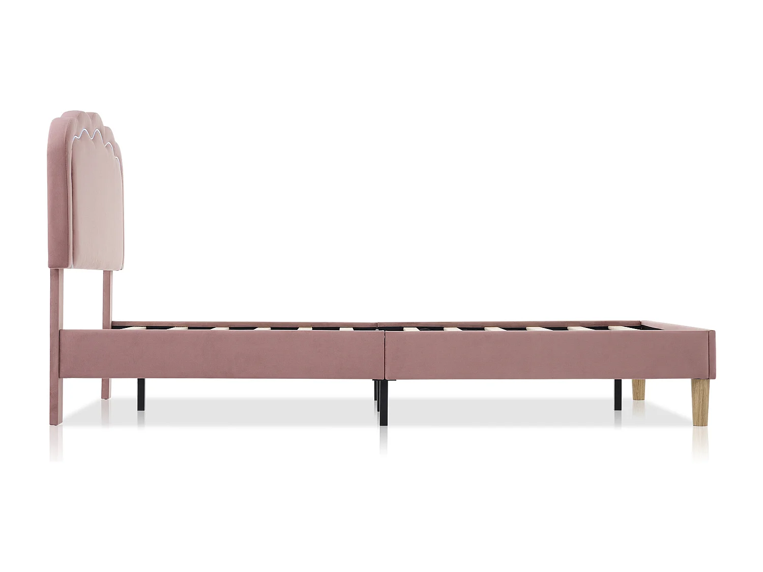 Lit enfant 90x190 cm lit simple avec sommier à lattes et tête de lit réglable - tissu en velours rose - sans matelas