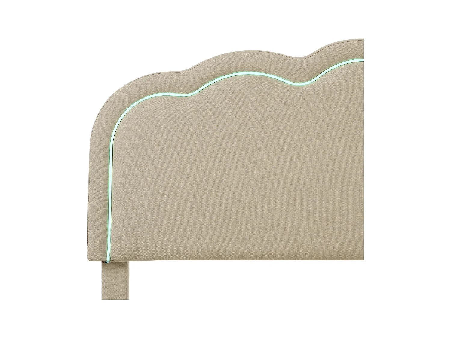 Bett 90x200 cm - Jugendbett mit verstellbarem Kopfteil und Lattenrost - LED-Beleuchtung - Beiges Leinen