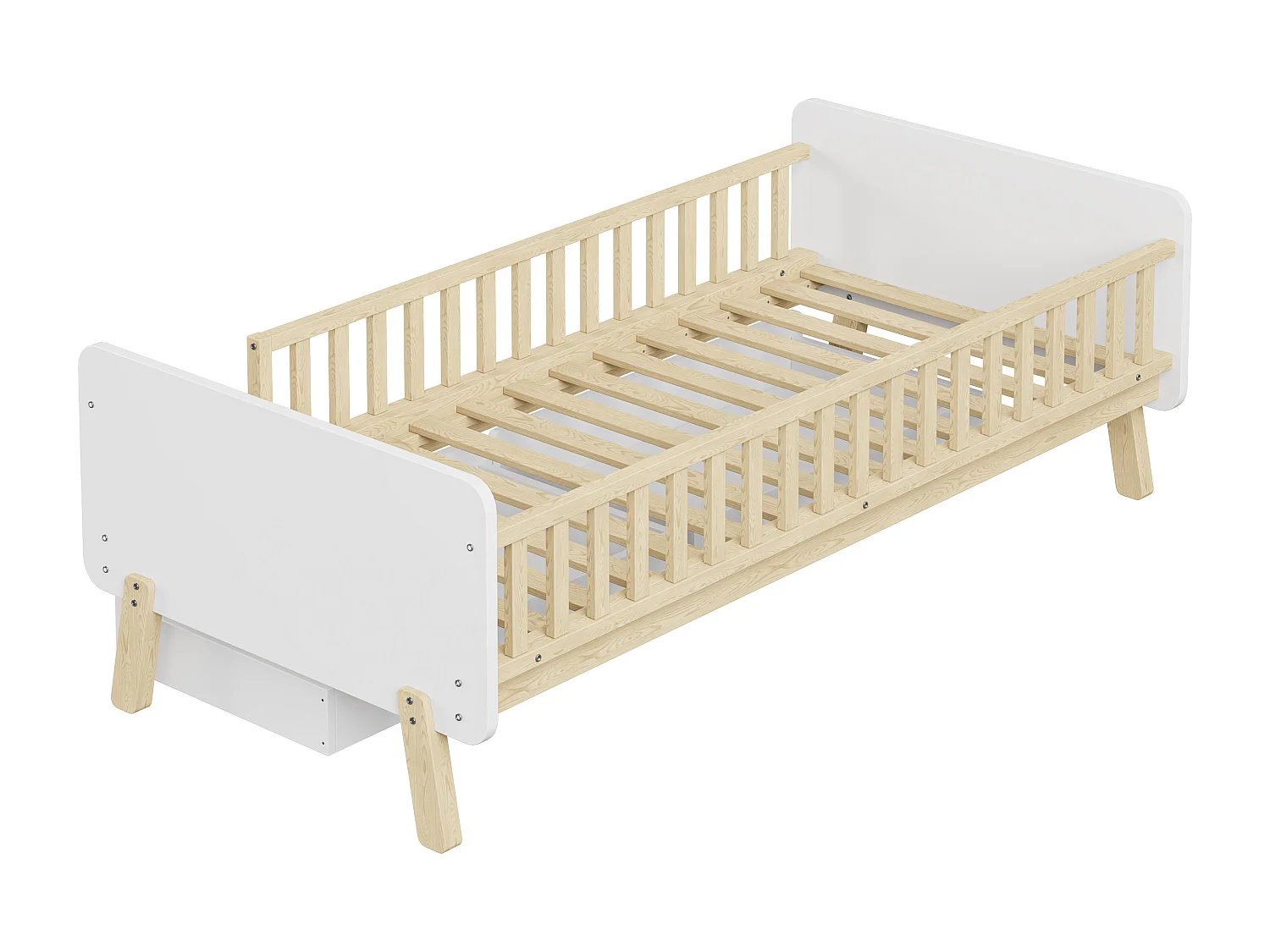 Lit enfant 90x190 cm lit simple avec 2 tiroirs - en bois de pin - blanc - sans matelas