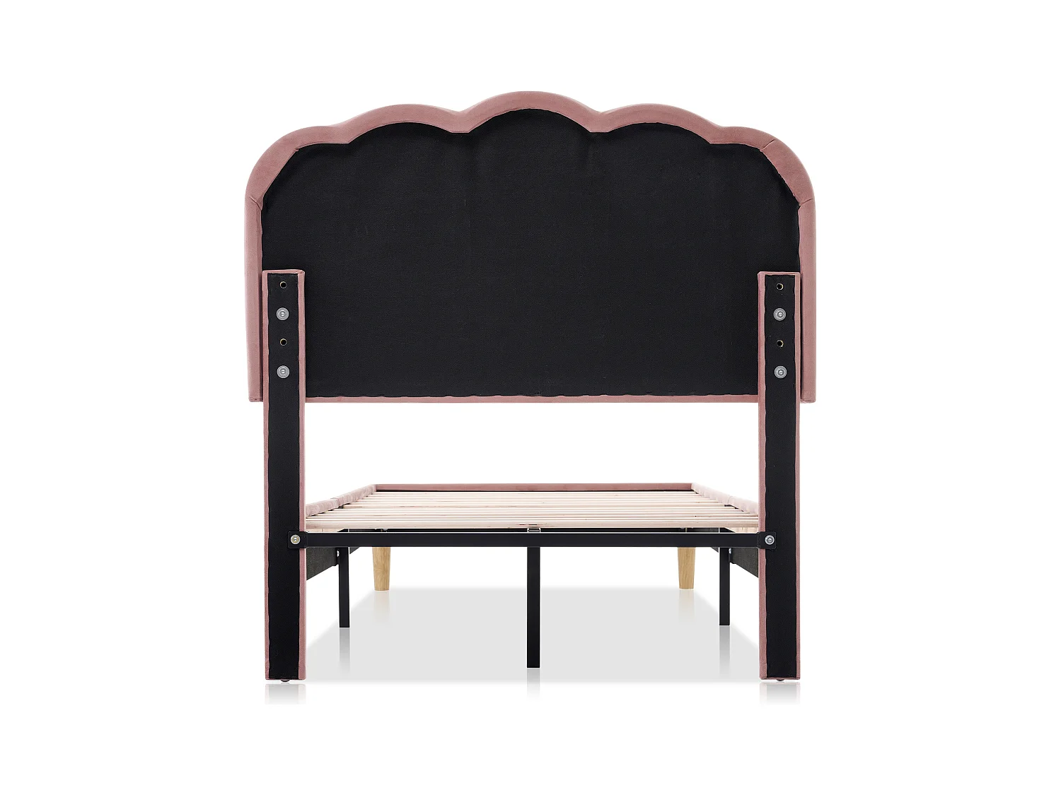 Bett 90x200 cm - Jugendbett mit verstellbarem Kopfteil und Lattenrost - LED-Beleuchtung - Rosa Samt
