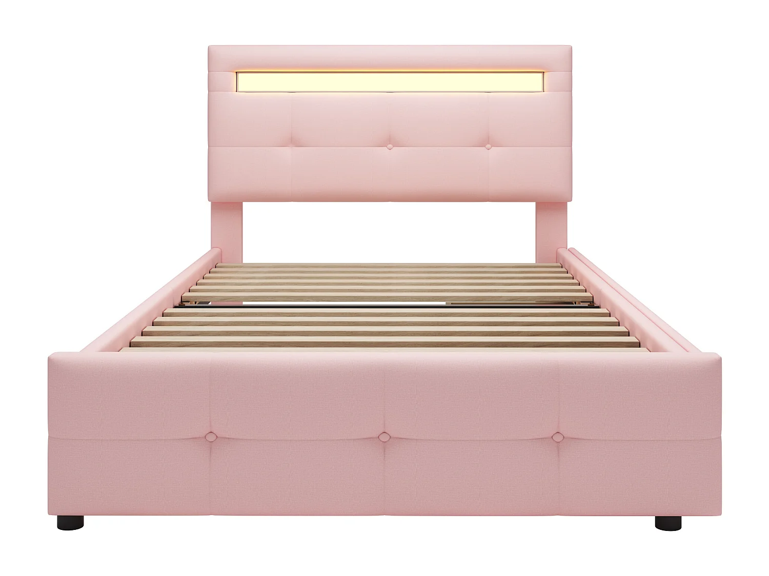 Łóżko 90x200 cm - Łóżko dziecięce z oświetleniem LED i szufladami - różowy len - bez materaca