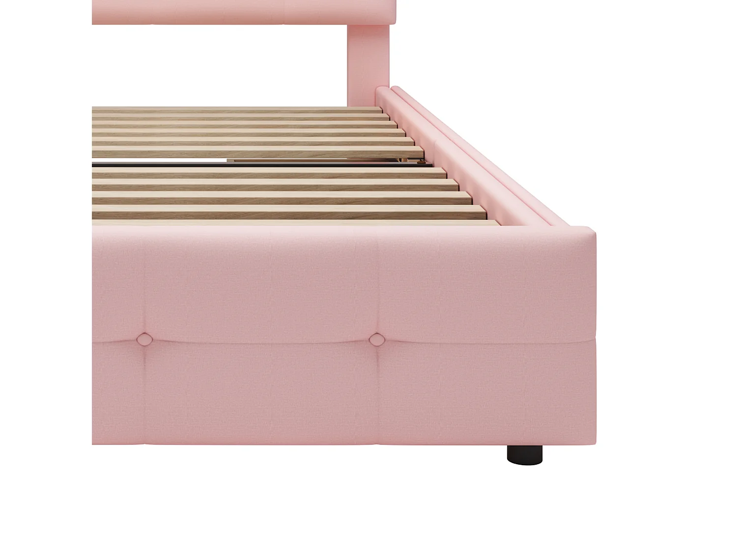 Łóżko 90x200 cm - Łóżko dziecięce z oświetleniem LED i szufladami - różowy len - bez materaca