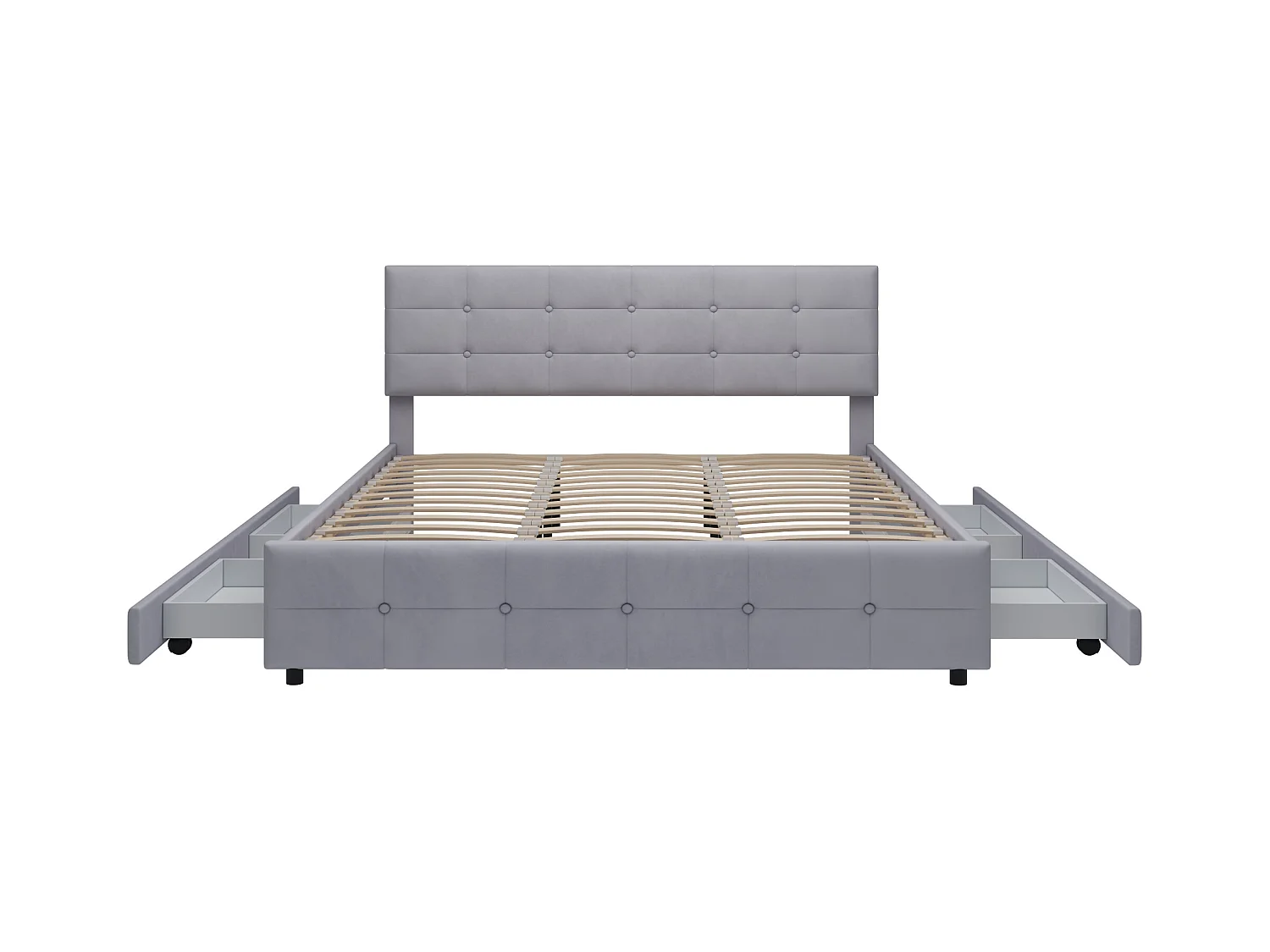 180 x 200 cm Bett – Grauer Samtstoff – Erwachsenenbett mit 4 Schubladen und Lattenrost – ohne Matratze