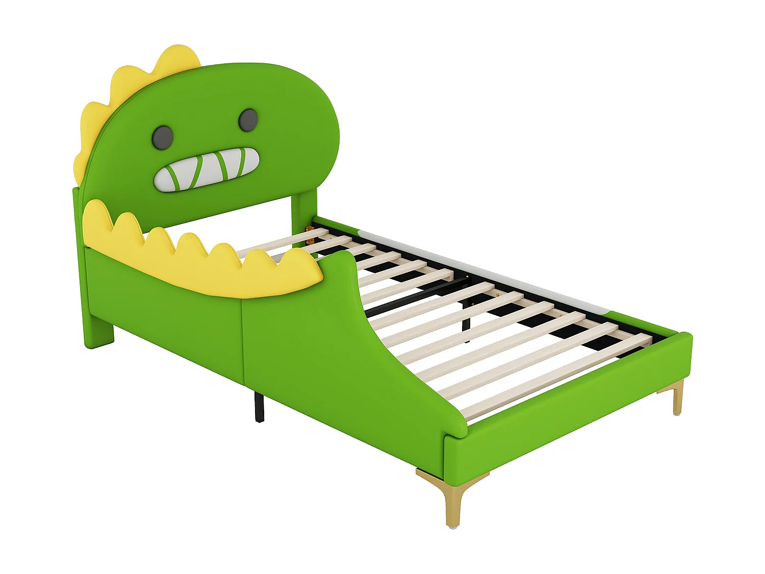 Lit enfant 90X200 cm forme de dinosaure cartoon lit plat matériau en PU - vert