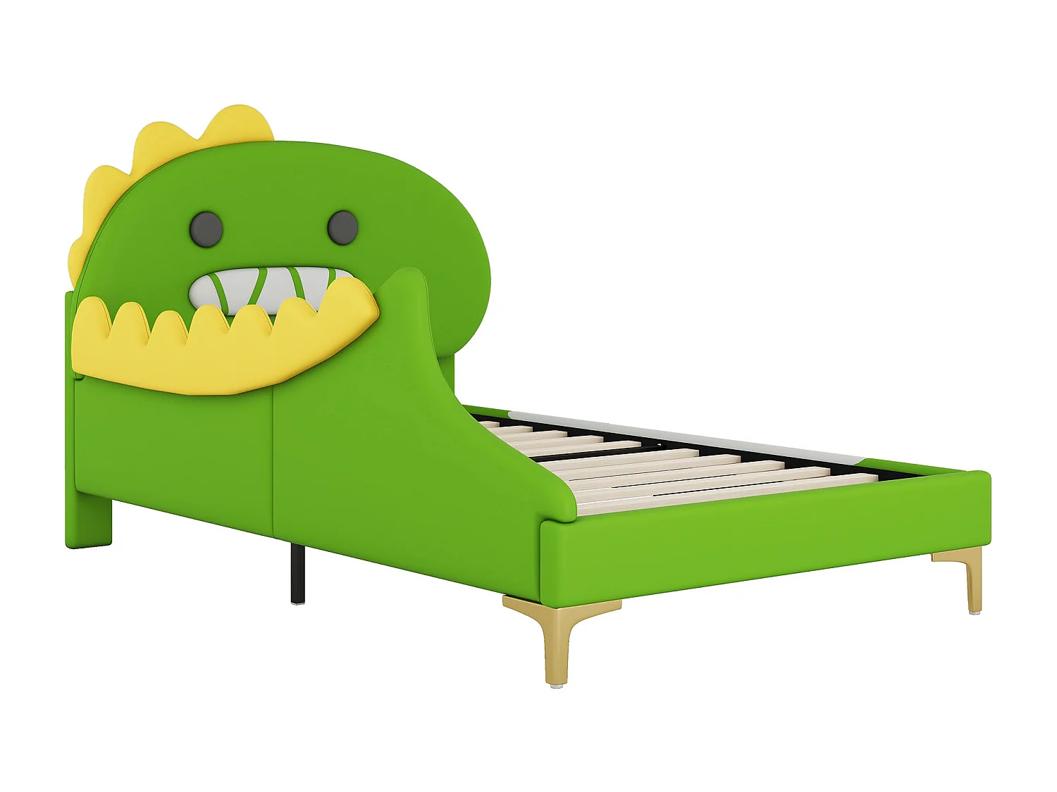 Lit enfant 90X200 cm forme de dinosaure cartoon lit plat matériau en PU - vert