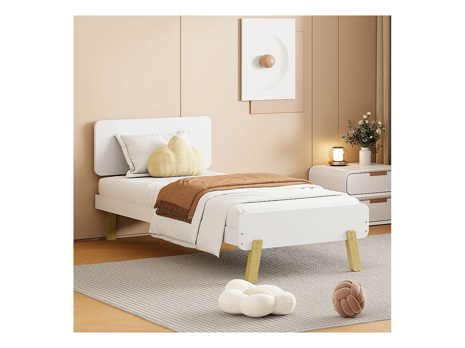 Letto per bambini letto singolo 90x190 cm in legno massello forma carina - bianco