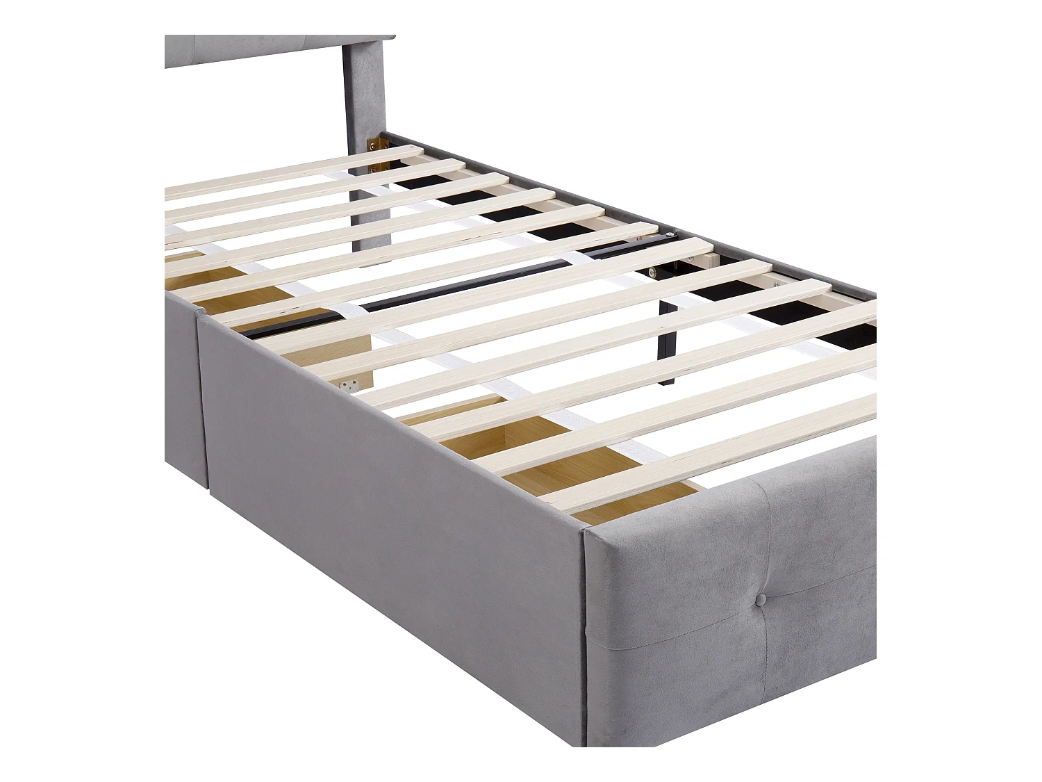 Bett 90x200 cm - Einzelbett mit 2 Schubladen und Lattenrost - Grauer Samt - Ohne Matratze