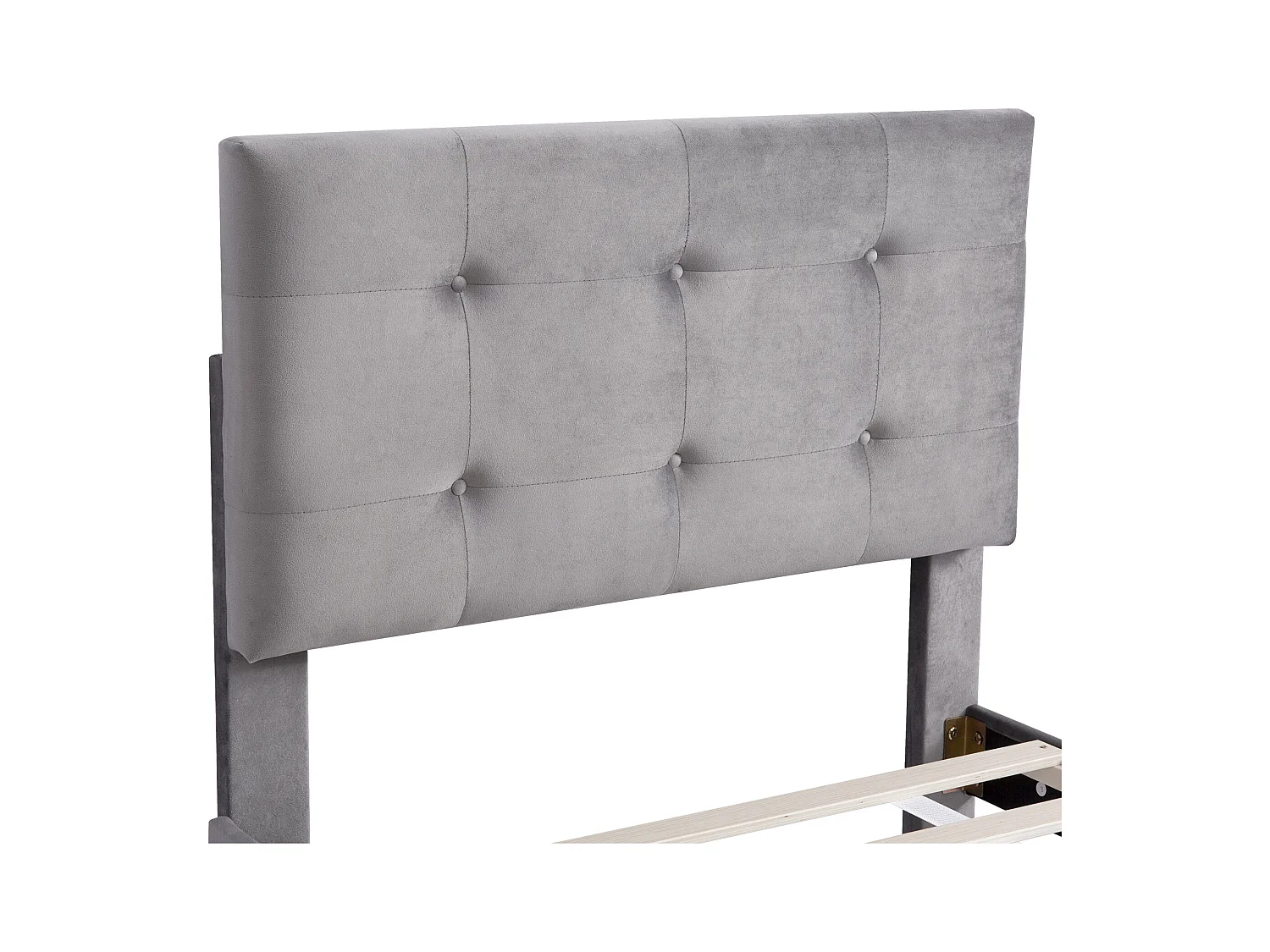 Bed 90x200 cm - Eenpersoonsbed met 2 lades en lattenbodem - Grijs fluweel - Zonder matras