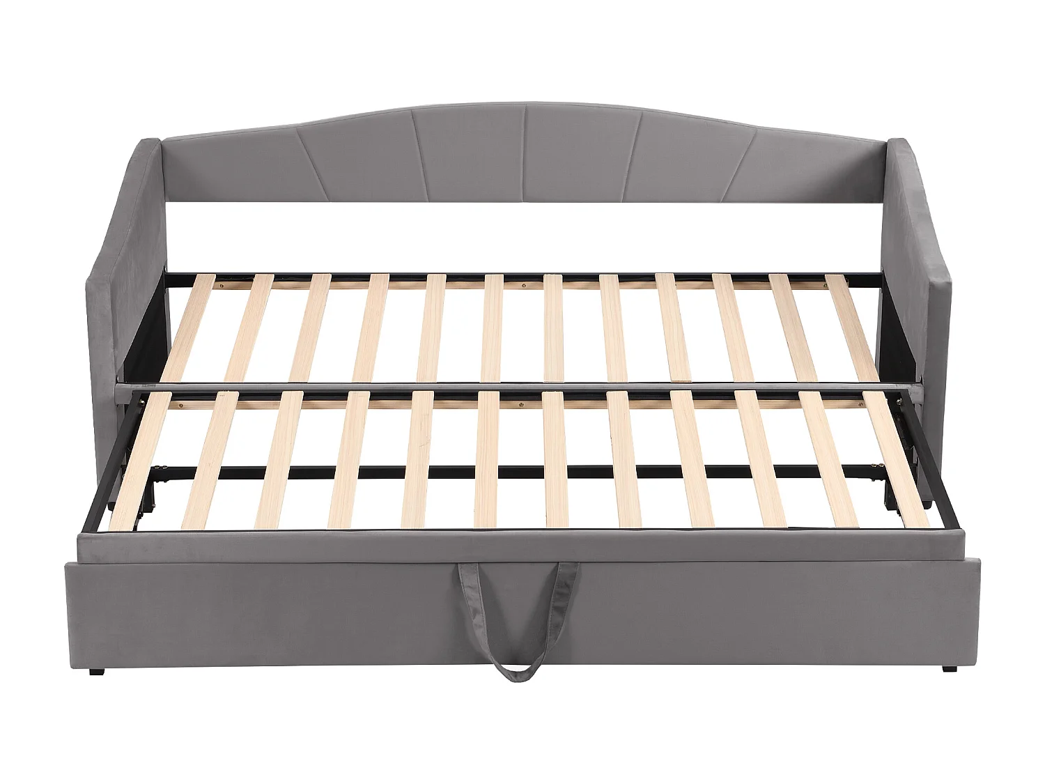 Lit simple 90/180x200 canapé-lit avec lit gigogne et sommier à lattes - tissu en velours gris - sans matelas