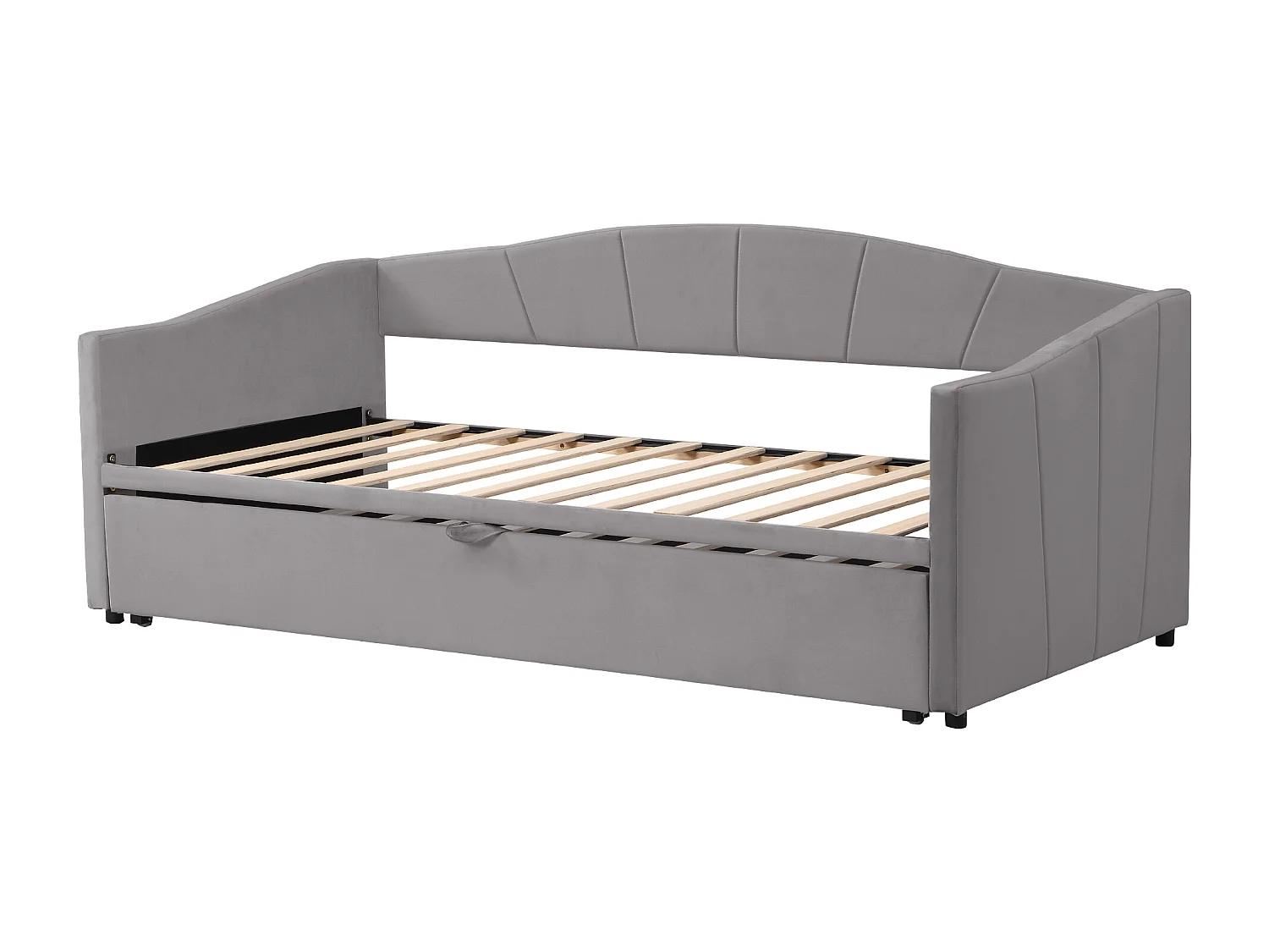 Lit simple 90/180x200 canapé-lit avec lit gigogne et sommier à lattes - tissu en velours gris - sans matelas