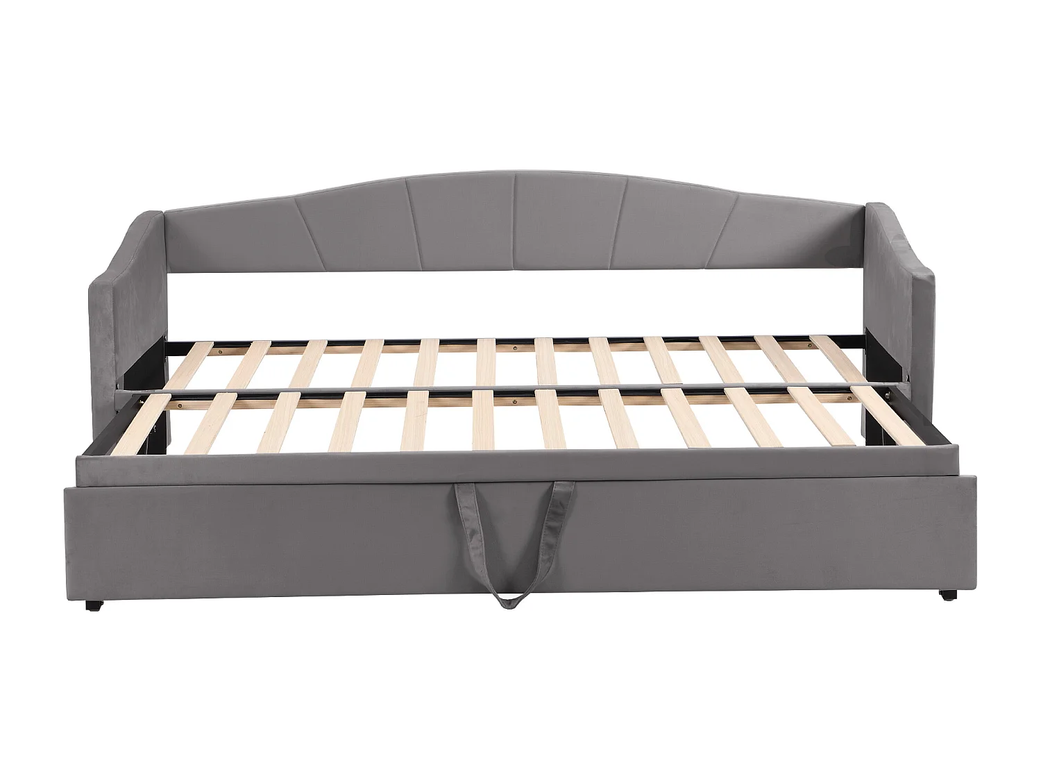 Lit simple 90/180x200 canapé-lit avec lit gigogne et sommier à lattes - tissu en velours gris - sans matelas