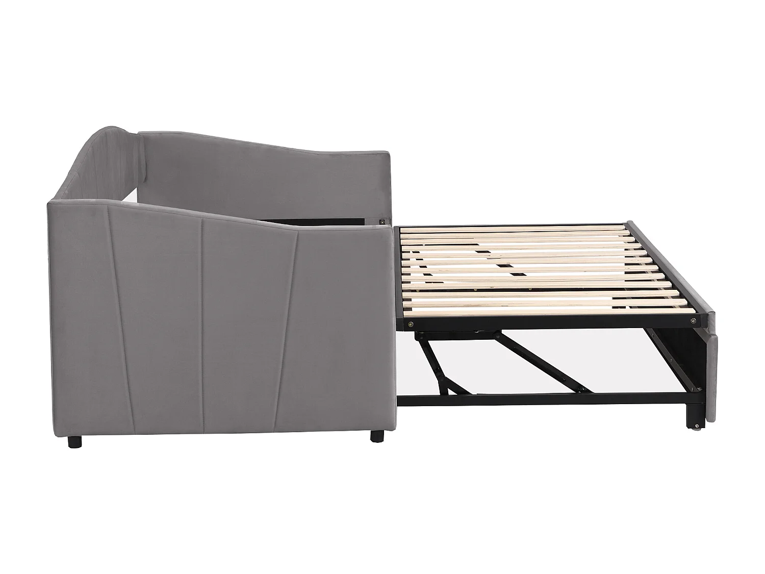 Lit simple 90/180x200 canapé-lit avec lit gigogne et sommier à lattes - tissu en velours gris - sans matelas