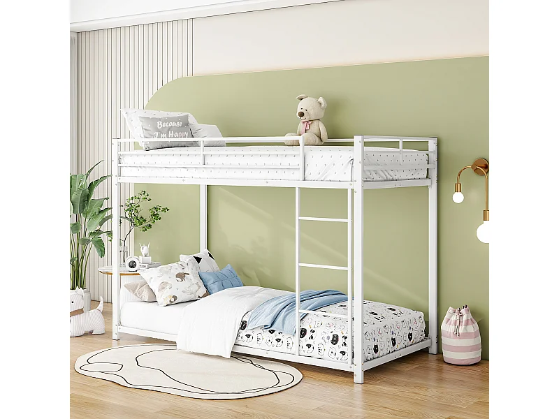 Letti a castello per bambini 90x200 cm con barriera metallica da 26 cm - bianco